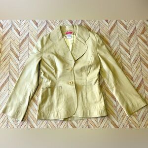 Olly London 100% Leather Beige 90’s Minimalist Blazer Leather Jacket Size 8